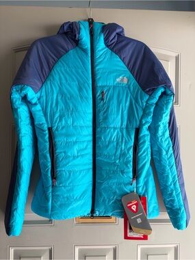 NWT The North Face 2-Tone Quilted Hooded Puffer-Turquoise & Navy SZ SP w/pockets
